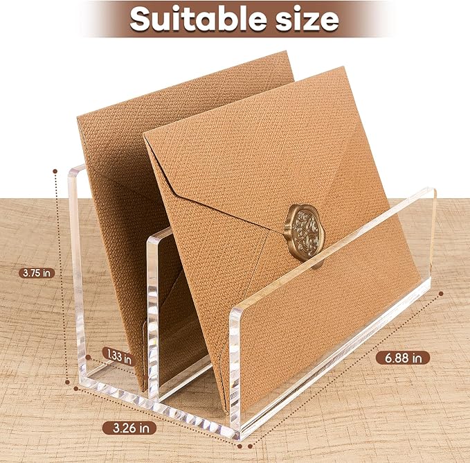 Acrylic Mail Organizer File Sorters for Desk,2-Section Laddered Desktop Vertical Letter Holder,Desk Organizer Workspace Organizer
