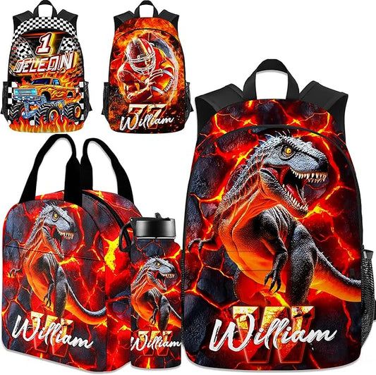 Custom Dinosaur Backpack for Boys Back to School Kids Backpacks with Lunch Box Personalized Name Bookbag for Elementary Middle School