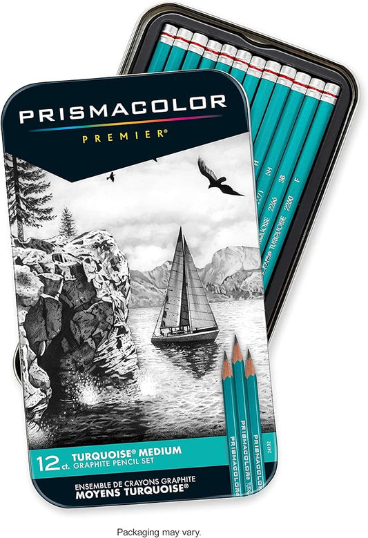 Prismacolor Premier Turquoise Graphite Sketching Pencils, Medium Leads, Adult Coloring, 12 Pack