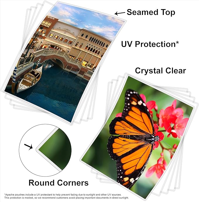 Apache 25 Pack Laminating Pouches 3 mil, for Legal Size 8.5 x 14 Inch Documents (9 x 14.5 Inch Sheets), Office and School Supplies, Thermal Laminating Sheets, Super Clear, Round Corner