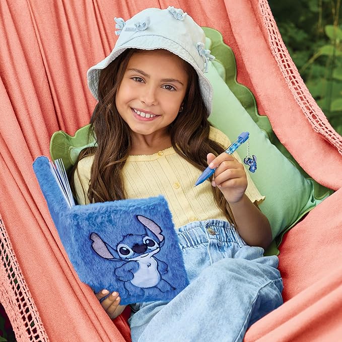 Make It Real: Disney: Stitch Cool Vibes Fuzzy Journal & Pen - 192 Lined Pages W/Fun Quotes & Images, Character Charm Pen, Plush Diary Cover, Kids 6+
