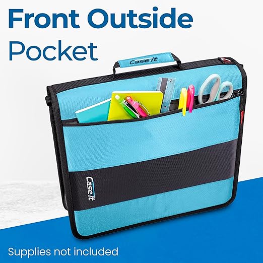 Case-it Classic Zipper Binder | 2-Inch O-Rings, 350 Sheet Capacity, Multiple Storage Pockets & Shoulder Strap | School & Office Organizer | D-251 Teal