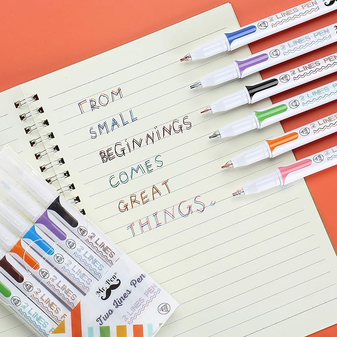 Mr. Pen- Double Line Pen, 6 Pack, Assorted Colors, Bible Journaling Pens, Outline Pen, 3-D Two Line Two Line Pens, Liner Pens for Drawing
