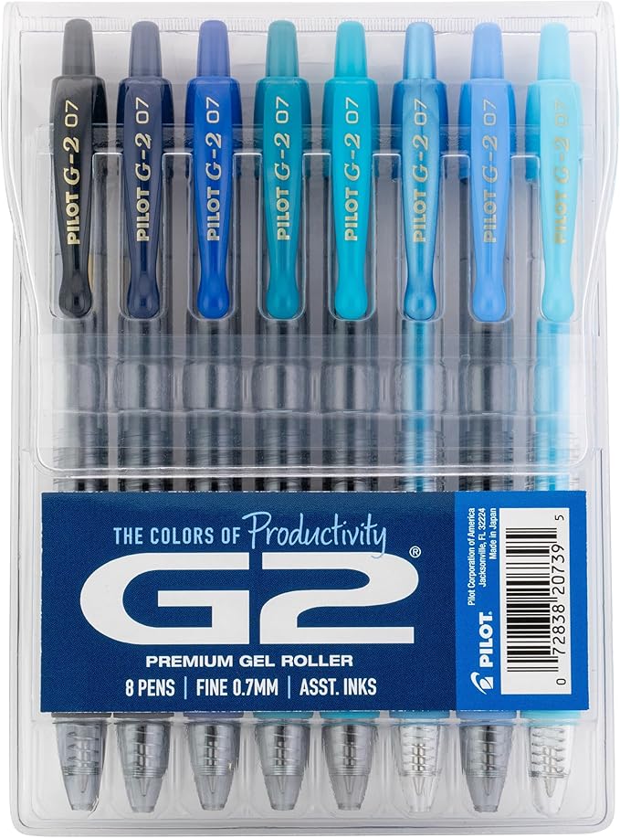 Pilot G2 Premium Gel Roller Pens, Fine Point Gel Pens, Boost Blue Pack, The Colors of Productivity, Assorted - Ideal for School, Journaling, & Office Writing