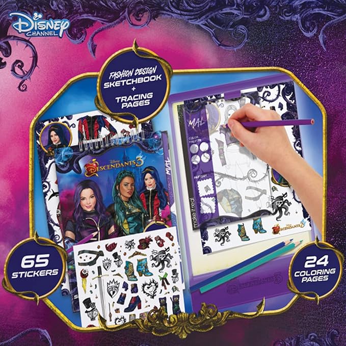 Make It Real Disney Descendants 3 Fashion Design Tracing Light Table for Girls - 9-Piece Set with Sketchbook, Stickers, Tracing Pages, Light-Up Table - Creative Drawing Kit, Ages 8+