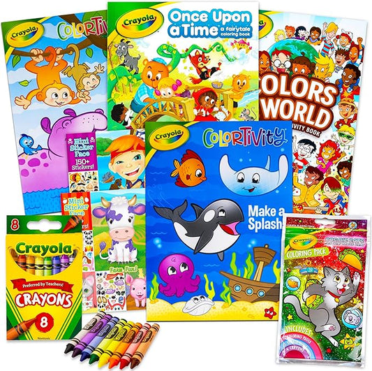 Crayola Coloring Books for Kids Learning Set Bundle - 7 Pc Animal Coloring Activity Books Learning Crayons and Stickers