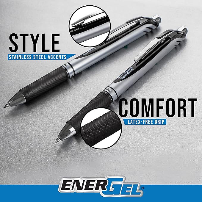 Pentel EnerGel RTX Retractable Liquid Gel Pen, (0.7mm), Medium Line, Metal Tip, Assorted Ink Colors, 20 Pack (BL77BP20M)