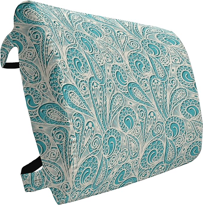 Ambesonne Teal Lumbar Back Support Pillow, Classical Lace Style Pattern with Romantic Feminine Elements Inspired Art Print, High Density Foam for Office Chairs Car Seats, 14" x 13", Teal Beige