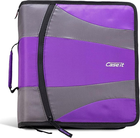 Case-it The Dual 2.0 2-in-1 Zipper Binder | Two 2-Inch D-Rings, 700 Sheet Capacity, 5-Subject Expanding File Folder, Multiple Pockets & Storage Organizer, Shoulder Strap | Dual-301 Deep Purple