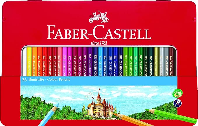 Faber-Castell Classic Colored Pencils Tin Set, 36 Vibrant Colors In Sturdy Metal Case - Premium Children's Art Products