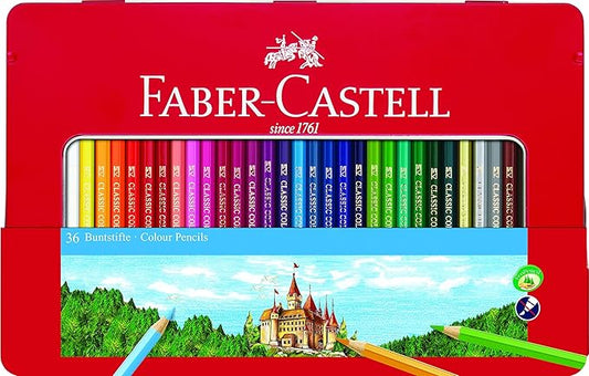 Faber-Castell Classic Colored Pencils Tin Set, 36 Vibrant Colors In Sturdy Metal Case - Premium Children's Art Products