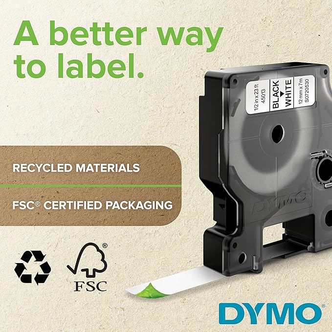 DYMO Rhino Industrial Permanent Polyester Labels, 1/4", Black Print on White Tape