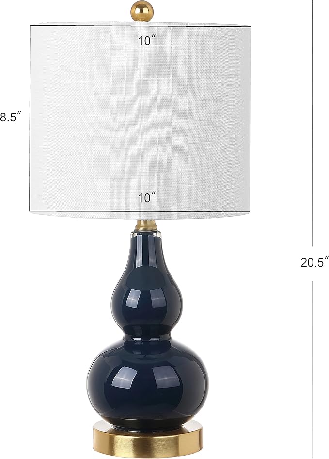 JONATHAN Y 20.5" Navy Glass Table Lamp, Modern Gourd Bedside Nightstand Lamp for Bedroom, Living Room, White Linen Shade, LED Bulb Included (JYL1028F)