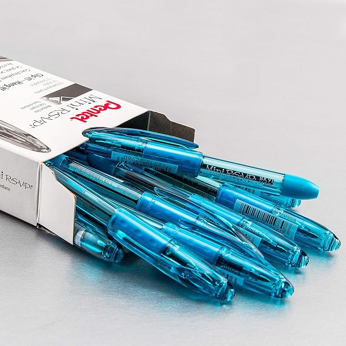 Pentel RSVP Mini Ballpoint Pen, (1.0mm) Medium Line, Sky Blue Ink, 12 pack (BK91MNS-S)