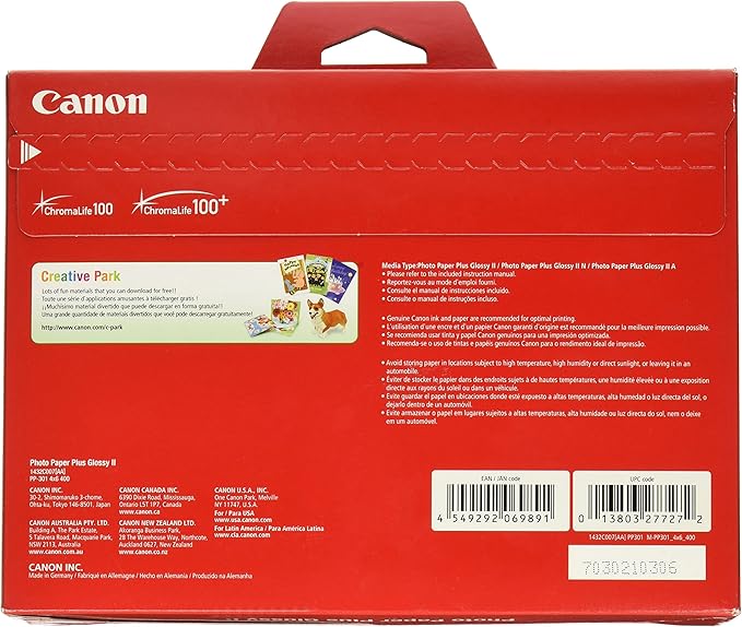 CanonInk Photo Paper Plus Glossy II 4" x 6" 400 Sheets (1432C007),(Pack of 6)