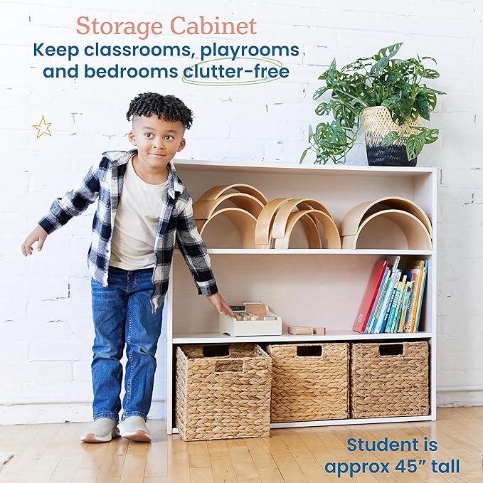 ECR4Kids Streamline 3-Shelf Storage Cabinet, 36in, Kid's Bookshelf, White Wash