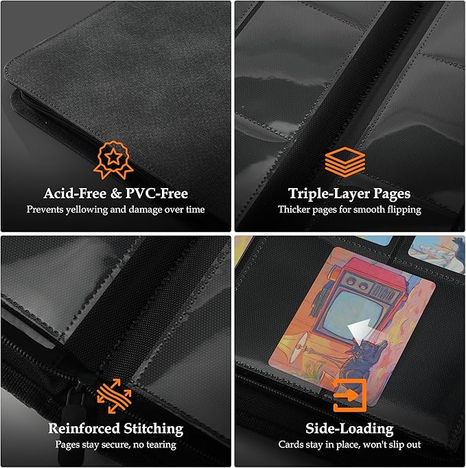 Trading Card Binder 9 Pocket - Premium Card Collection Binder for 360 Cards, Durable Side-Loading Card Album with Zipper, Perfect for TCG, MTG, and Sports Cards, Blue