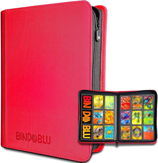 9 Pocket Trading Card Zip Binder - 360 Side Loading Pocket Binder for Colletible Games, Sport, TCG - Trading Card Binder - Gift Card holder for Boys and Girls - Red card binder