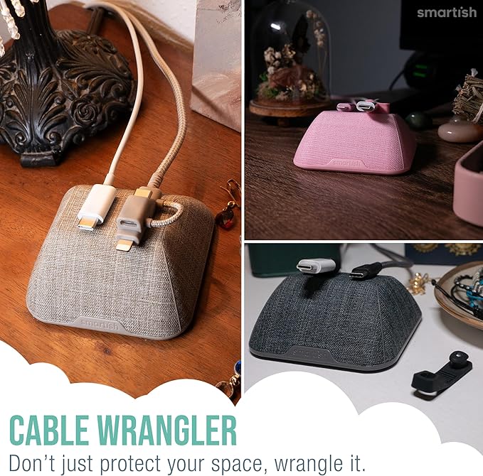 Smartish® Magnetic Cord Holder - Cable Wrangler Organizer with Magnet Clips for Charger Management on Desktop, Nightstand for USB-C + Lightning - Lightly Toasted Beige