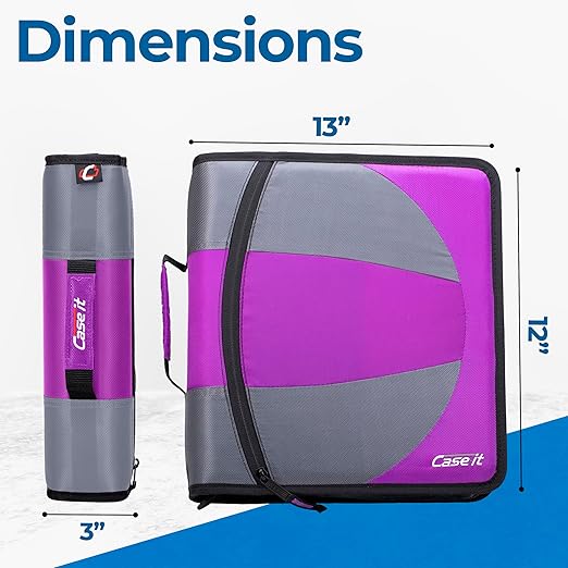 Case-it The Dual 2-in-1 Zipper Binder | Two 1.5-Inch D-Rings, 600 Sheet Capacity, Pencil Pouch & Multiple Pockets | School & Office Organizer with Shoulder Strap | Dual-101 Deep Purple