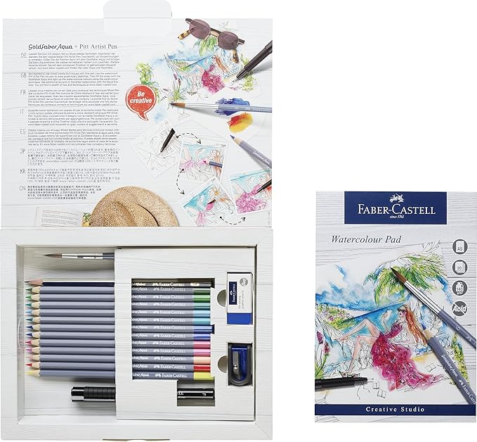 Faber-Castell Goldfaber Aqua Watercolor Gift Set - Watercolor Pencils for Adults, Includes Watercolor Paper and Accessories