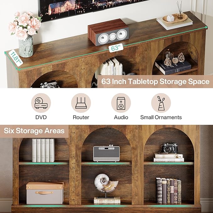 Tribesigns TV Consoles for Living Room, Television Stand for 55/60/65 Inch TV, Farmhouse Media Entertainment Center Stand with Storage Cabinets, Rustic Brown