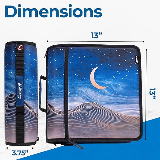 Case-it Mighty Zip Tab School Zipper Binder | 3-Inch O-Rings, 600-Sheet Capacity, 5-Subject Expanding File Folder, Multiple Pockets & Storage Organizer, Shoulder Strap | D-146 Desert Night