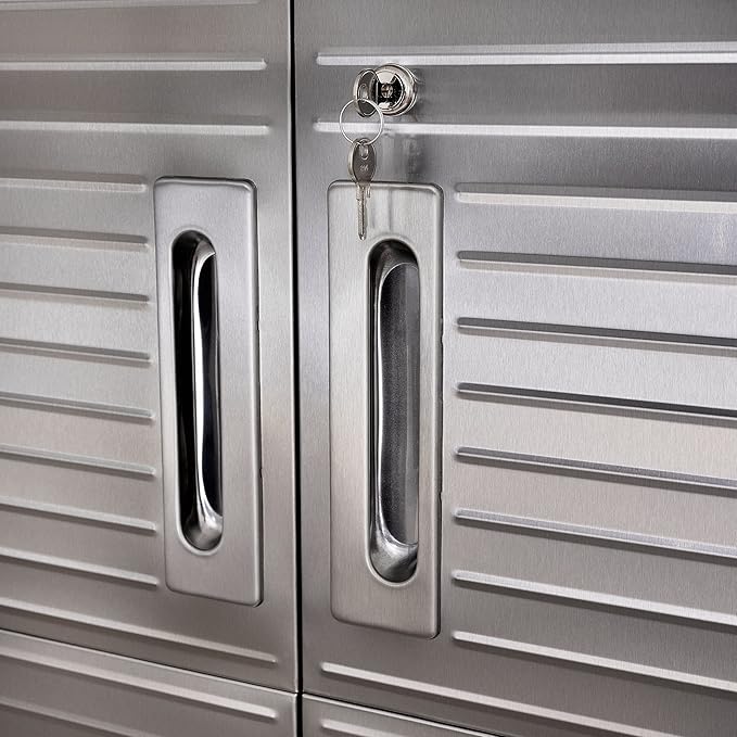 Seville Classics UltraHD Solid Steel Lockable Metal Storage Cabinet Locker Organizer, w/Adjustable Shelves for Garage, Warehouse, Office, Classroom, Granite, 48" W x 24" D x 72" H