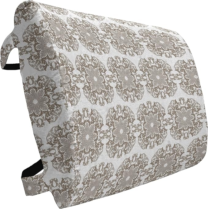 Ambesonne Taupe Lumbar Back Support Pillow, Vintage Round Baroque Style Ornament Pattern in Damask Inspired Design Botany Garden, High Density Foam for Office Chairs Car Seats, 14" x 13", Taupe White