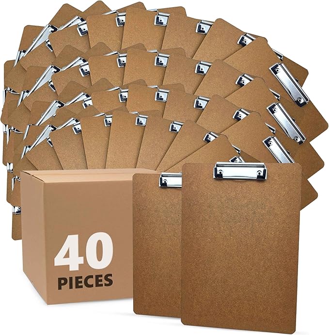 40 Pack of Clipboards Bulk Clipboards for Classroom, Office Wooden Clipboard Bulk Classroom, Standard A4 clipboard Pack Letter Size