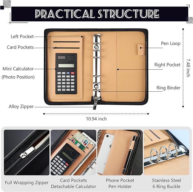 Budget Binder with Zipper Envelopes, Cash Envelopes for Budgeting, A6 PU Leather Budget Planner 2026 with Cash Envelopes Calculator, Bill Money Organizer for Cash Saving Budget System Wallet
