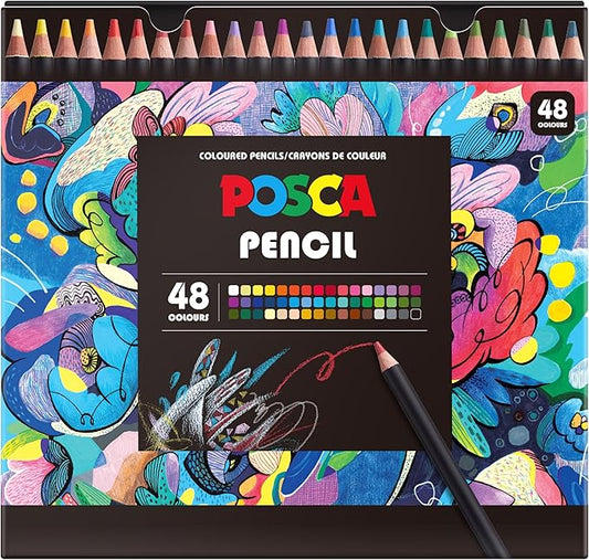 Posca Colored Pencils, Soft Core, Assorted Colors, 48 Count - Durable, Vibrant, Ultra-Smooth, Adult Coloring, Drawing, Sketching, Arts & Crafts