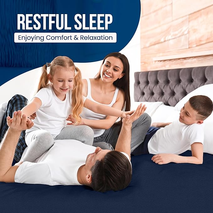 Utopia Bedding Waterproof Mattress Protector Full Size, Premium 200 GSM Terry Mattress Cover, Soft & Breathable Bed Cover, Fitted Sheet Style with Stretchable Deep Pockets 15" (Navy Blue)