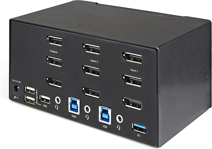 StarTech.com 2 Port Triple Monitor DisplayPort KVM Switch - 4K 60Hz UHD HDR - Desktop DP 1.2 KVM with 2 Port USB 3.0 Hub (5Gbps) & 4X USB 2.0 HID Ports, Audio - Hotkey Switching - TAA (SV231TDPU34K)