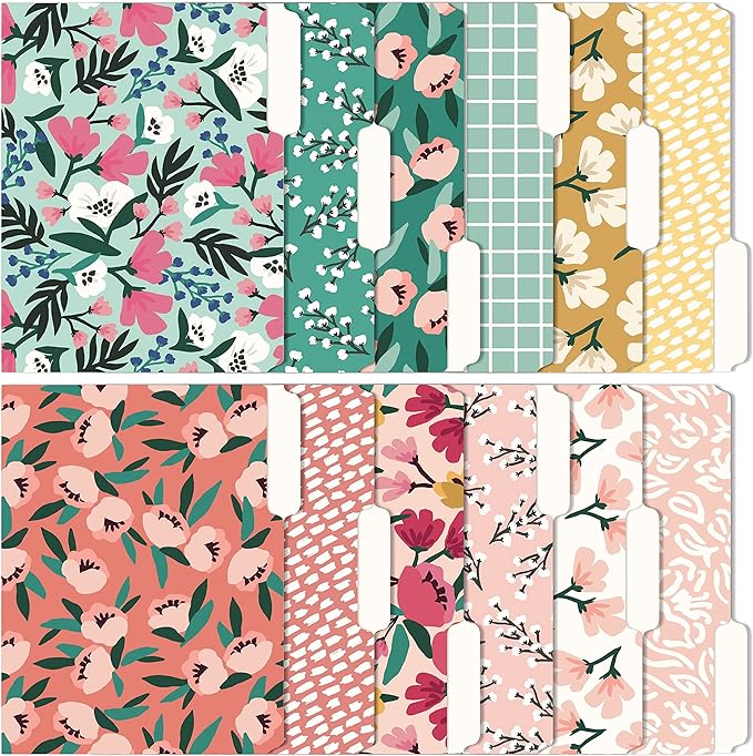 Cute File Folders, Set of 12 3-Tab Letter Size Decorative File Folders Boho Manilla 8.5 x 11 – Pretty Designer Home Office School Supplies (Blossom)
