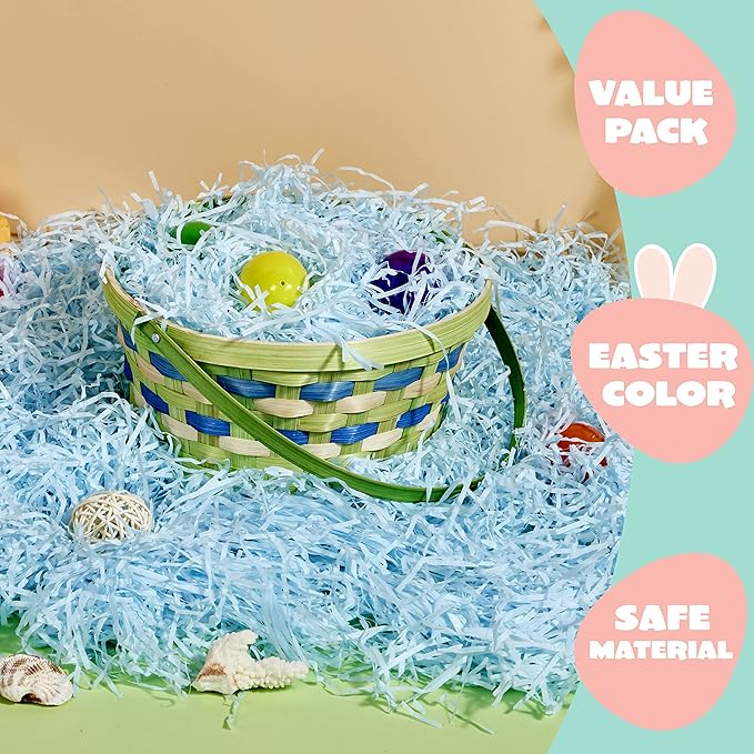 JOYIN 1 LB Easter Fake Grass Gift Wrap Crinkle Filler Paper Shred(16 Oz) for Basket Filling, DIY Gift Wrapping, Wedding Birthday Party Decoration, Easter Egg Hunt (Pink, Yellow, Sky Blue, Green)