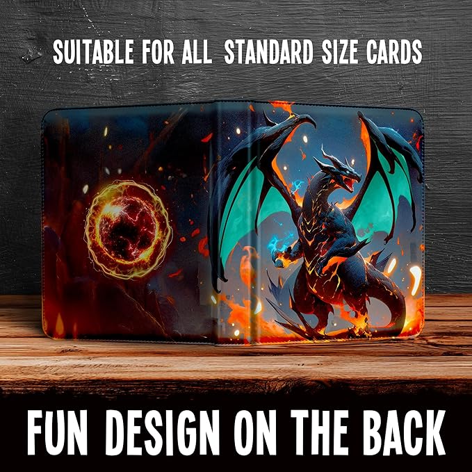 Trading Card Binder 9-Pocket – Premium PU Leather Card Album, Holds 900 Cards, 50 Removable Sleeves, Zippered 3-Ring Case for TCG/Sports Cards + Metal Keychain