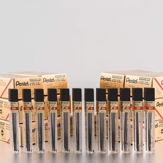 Pentel Super Hi-Polymer Lead Refill, 0.5mm, Fine, H, 144 Pieces of Lead (C505-H)