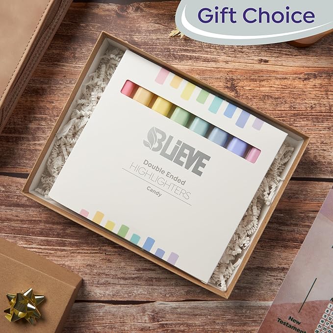 BLIEVE- Aesthetic Bible Highlighters No Bleed Through Assorted Colors, Cute Highlighter Dual Tip For Journaling Supplies And Accessories, Bible Highlighters And Pens No Bleed (CANDY)