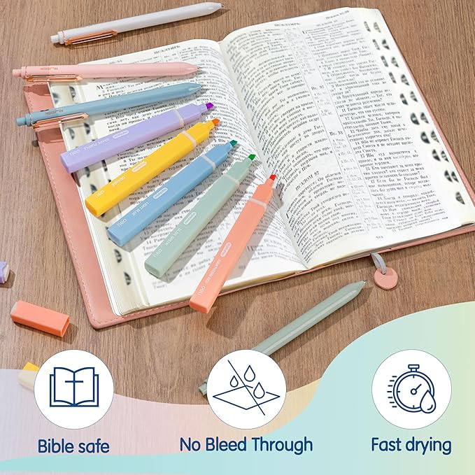 deli Aesthetic Highlighters And Gel Pens,10 Pack, No Bleed Bible Highlighters, Assorted Color, Black Ink Gel Pens, Dry Fast For Bibles Journaling Planner Notes