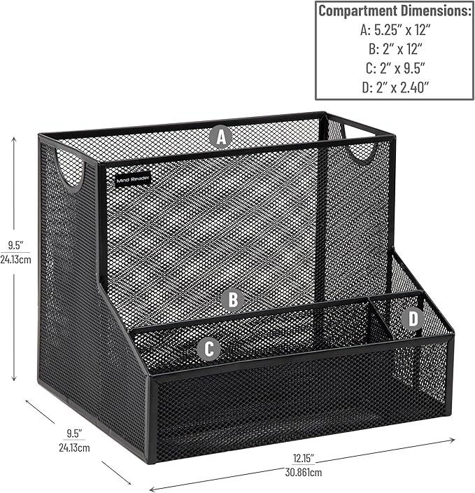 Mind Reader Desktop Organizer, Vertical File Storage, Letter Size, Office, Metal Mesh, 12.15"L x 9.5"W x 9.5"H, Black