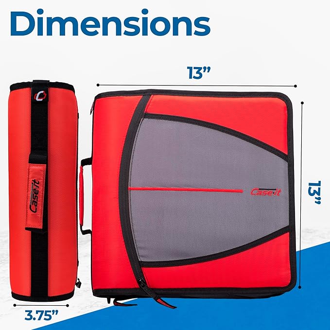 Case-it Mighty Zip Tab School Zipper Binder | 3-Inch O-Rings, 600-Sheet Capacity, 5-Subject Expanding File Folder, Multiple Pockets & Storage Organizer, Shoulder Strap | D-146 Fire Engine Red | 6 Pack
