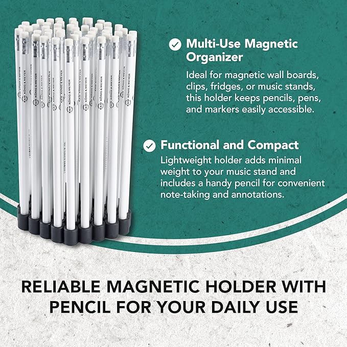 K&M Konig & Meyer Magnetic Pencil/Pen Holder with White Colored Pencil - Magnetic Holder with Strong Adhesive Great for Music and Orchestra Stands - 0.01kg