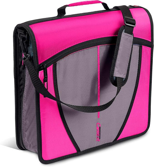 Case-it Mighty Zip Tab School Zipper Binder | 3-Inch O-Rings, 600-Sheet Capacity, 5-Subject Expanding File Folder, Multiple Pockets & Storage Organizer, Shoulder Strap | D-146 Magenta