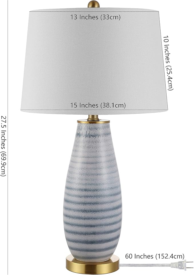 Safavieh Lighting Collection Eliana Blue Stripe Glass 27-inch Bedroom Living Room Home Office Desk Nightstand Table Lamp (LED Bulb Included)