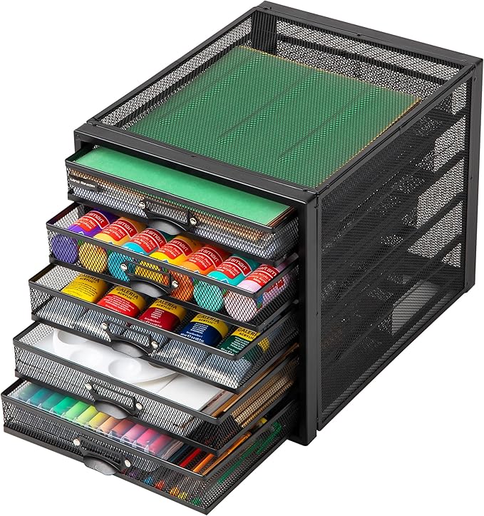Mind Reader File Storage Drawers, Desk Organizer, Multi-Purpose, Crafts, Office, Metal Mesh, 11"L x 14"W x 11"H, Black, 5 Drawer