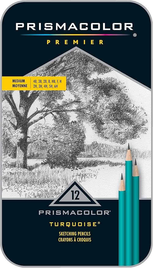 Prismacolor Premier Turquoise Graphite Sketching Pencils, Medium Leads, Adult Coloring, 12 Pack