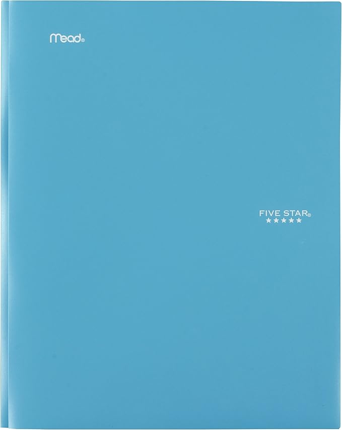 Five Star 2-Pocket Folder,Plastic Folder with Stay-Put Tabs and Prong Fasteners,Holds 8-1/2" x 11" Paper,Tidewater Blue,White,Amethyst Purple,Harvest Yellow (38064),(Pack of 24)