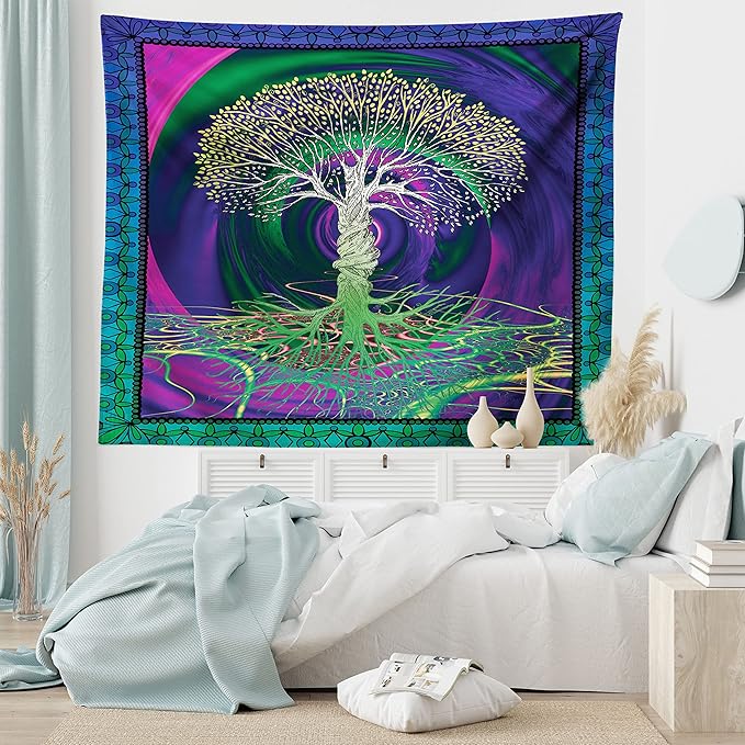 Ambesonne Nature Tapestry, Digital Psychedelic Tree of Life Turning Gothic Background Mystery Display, Fabric Wall Hanging Decor for Bedroom Living Room Dorm, 28" X 23", Fuchsia Purple