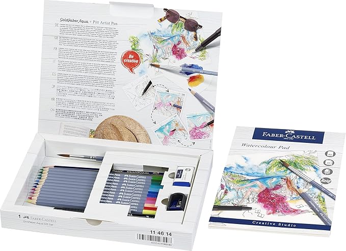 Faber-Castell Goldfaber Aqua Watercolor Gift Set - Watercolor Pencils for Adults, Includes Watercolor Paper and Accessories